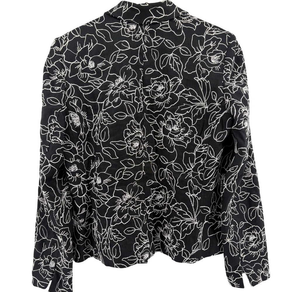 Jones New York Signature Womens 8 Black White Floral Embroidered Linen Blazer - Picture 4 of 8